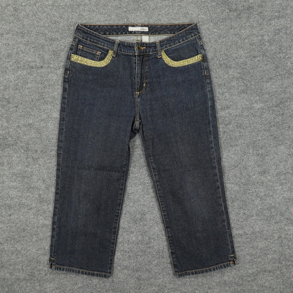 Chicos Platinum Jeans Womens 1 32x21 Blue Dark Wash Capri Sequin Stretch Denim